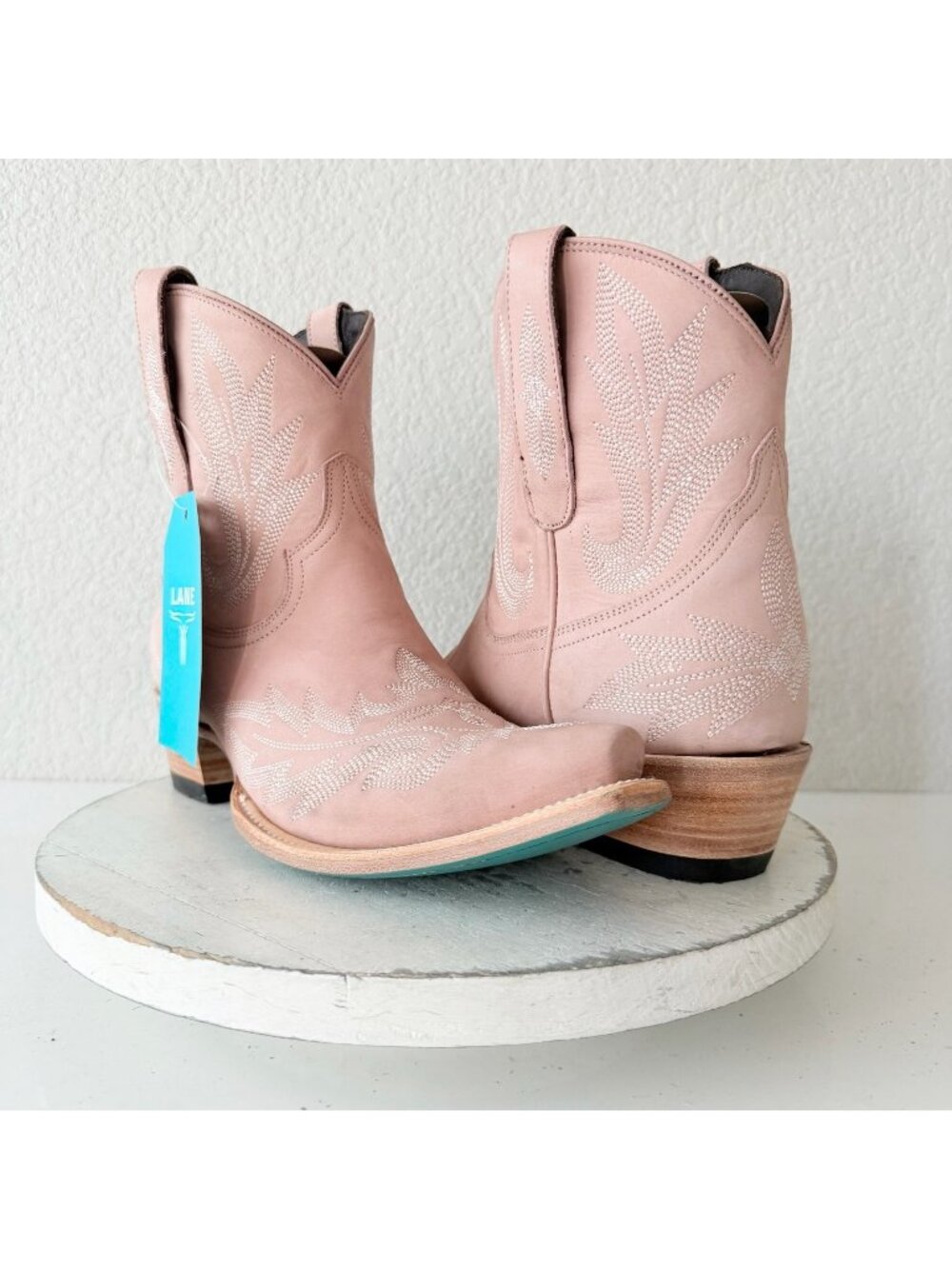 Lane LEXINGTON Womens Cowboy Booties Pink Leather Western Short Ankle Boots 10